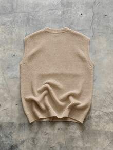 Manfinity Homme Men's Solid Color Crew Neck Casual Versatile Knit Vest - Khaki - View 2