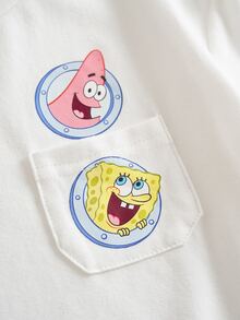 SpongeBob SquarePants | SHEIN Young Boy Cartoon Print Casual Daily Short Sleeve T-Shirt - White - View 5