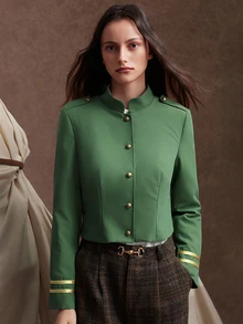 Zovinel Lyocell Wool Fabric Women's Autumn Fashion Vintage Cropped Jacket,Back To School, Casual Work,Elegant Fall Autumn/Winter - Army Green - View 10