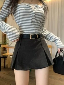 DAZY 女款純色百褶休閒學院風裙 秋季約會校園深灰色 - 深灰色 - 查看 3