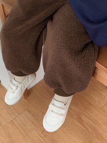 DAZY Baby Girl Solid Color Casual Versatile Daily Wear Jogger Pants - Coffee Brown - View 5