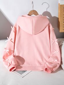 SHEIN 青少年女孩長袖抓絨秋季休閒百搭正裝寬鬆韓風開襟運動衫外套，返校季 - 粉色 - 查看 2