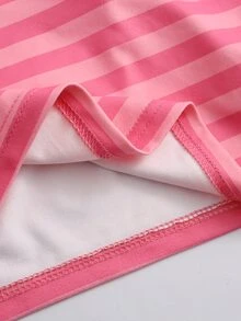 SHEIN Franclia طقم خريف/شتاء كاجوال مخطط قصير الأكمام الطويلة & ملابس علوية داخلي وشورتات - روز أحمر - مشاهدة 6
