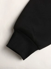 SHEIN 青少年女孩黑色紅色蜘蛛圖案印花休閒寬鬆冬季夾克，簡約學院風休閒外套 - 黑色 - 查看 9