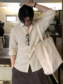 DAZY 休閒通勤長袖條紋男士襯衫 - 白色 - 查看 7