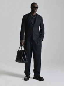 Musero Boxy Fit Pinstripe Blazer Metal Chest Welt Pocket Co Ord Blazer Only Autum Winter Essentials - Blue - View 3