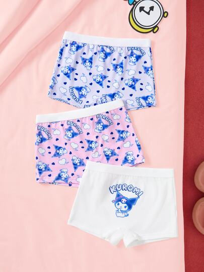 HELLO KITTY AND FRIENDS | SHEIN 3pcs Young Girl Cute Purple Patterned Boyshorts