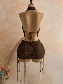 Soleia Vacation Boho Sexy Beach Outfit Women's Clothing St. Patrick's Day Spring Break Easter Music Festival Dark Brown Sweater Two Pieces Set Summer - Coffee Brown - View 2