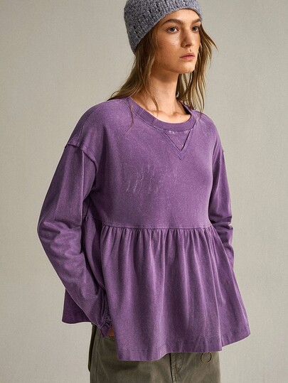 SHEIN Sudadera de manga larga de color liso simple y casual para mujer