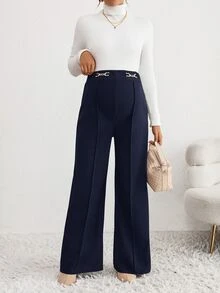 SHEIN 孕婦時尚百搭通勤可調腰圍長褲 - 藏蓝色 - 查看 6
