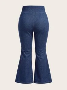 SHEIN CURVE+ Plus Size Fashion Streetwear Criss-Cross Waist Flared Jeans - Blue - View 2