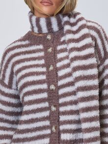 MUSERA Striped Button Up Crew Neck Cardigan With Matching Scarf Fall Autumn Winter Coolgirl Back To School Holiday Fudge - Multicolor - View 5