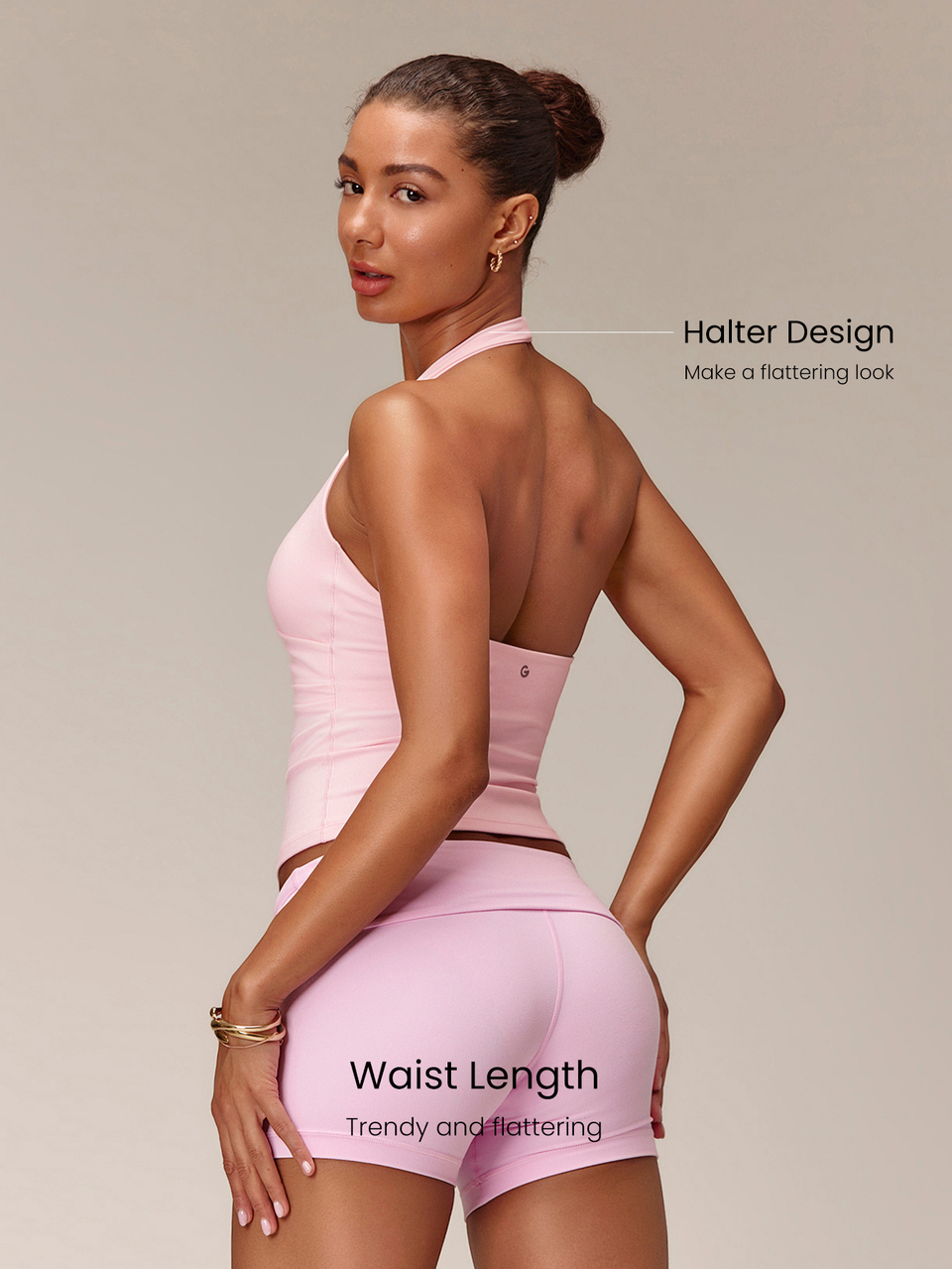 FeatherFit™ Breathable Lightweight Waist Length Side Mesh Push Up Crossover Halter Tank Yoga Pilates