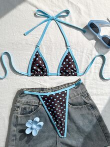 SHEIN Swim Women's Summer Sexy Spaghetti Strap Halter Neck Bikini Swimsuit 2 Pieces Set For Beach Vacation - Multicolor - View 3