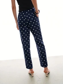 MOTF PREMIUM MINIMALIST FRENCH POLKA DOT TAPERED ANKLE PANTS - Navy Blue - View 6