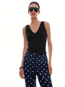 MOTF PREMIUM MINIMALIST FRENCH POLKA DOT TAPERED ANKLE PANTS - Navy Blue - View 5