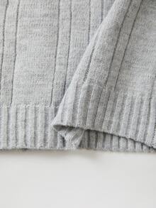 SHEIN Grey Plush Furry Collar Cable‑Knit Cropped Cardigan, Vintage Decorative Buttons Front V‑Neck Twisted - Grey - View 6