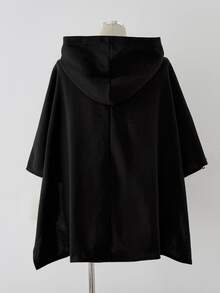 Sunspun Plus Size Women's Hooded Cape Coat With Frog Button Design, Wool Blend - Black - View 2