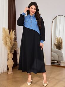 Lacomfia Casual Minimalist Colorblock Shirt Collar Long Sleeve Loose Regular Fit Spring/Autumn Plus Size Sweatshirt - Multicolor - View 7