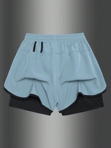 Gym Rark Quần short thể thao nam phối màu hai lớp - Màu xanh nhạt - Xem 2