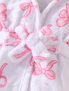 Souflis Newborn Baby Pink Heart Plush Bowknot Robe - Baby Pink - View 6