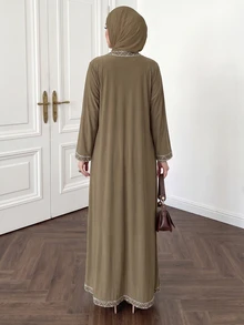 Celisse Women's 2 Pieces Set, Long Robe Cardigan & Dress Set, Elegant Daily Wear Women's 2 Pieces Set, Women's Dress Set - Khaki - View 2