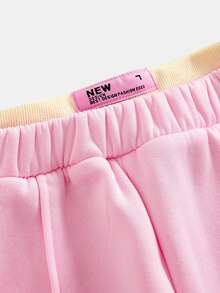 SHEIN Tween女孩黃色運動衫+粉色寬鬆長褲2件套，休閒日常百搭時尚，柔軟舒適，秋冬新款 - 彩色 - 查看 4