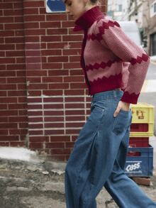 Nöista Striped Knit Cardigan With Polo Collar. Fall Winter, Cozy, Casual, Everyday, Layering. - Dusty Pink - View 4