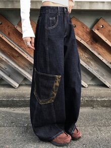FRIFUL Women's Casual Daily Denim Jeans With Pocket, Button And Letter Pattern - Blue - View 7