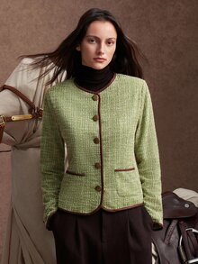Zovinel Lyocell Wool Fabric With Suede Binding Women's Vintage Elegant Button Long Sleeve Pocket Jacket Business,Casual Work,Elegant Fall Autumn/Winter - Green - View 3