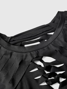 ROMWE Goth Camiseta de tirantes ajustada para mujer con diseño gótico punk, efecto quemado y calado - Negro - Ver 3