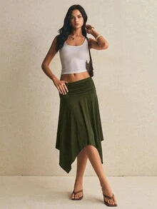 Poéselle 女款素色休閒百搭日常穿著裙 - 軍綠色 - 查看 2