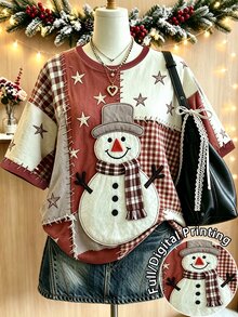 Lalippa Women's Plaid Print Short Sleeve Loose Fit Holiday T-Shirt - Multicolor - View 1