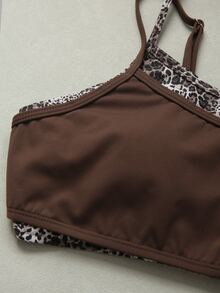 Dewbera Dewbera Autumn/Winter New Multi-Color Leopard Print Patchwork Brushed 2 In 1 Tank Top & Bermuda Shorts Casual Fitness Yoga Sports Two Pieces Set For Women - Multicolor - View 5