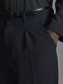 Musero 微高腰百褶細節套裝長褲 單件 秋冬必備 - 藍色 - 查看 5