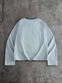 AXEPEAK Camiseta de manga larga con bloques de color y patchwork para hombre talla grande - Azul - Ver 2