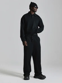 Musero Celana Jogger Jersey Premium Ukuran Besar Model Barrel Leg Dicuci - Hitam - View 1