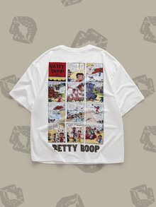 Betty Boop x SHEIN Men's Letter Cartoon Print Casual Daily Wear T-Shirt - White - View 3