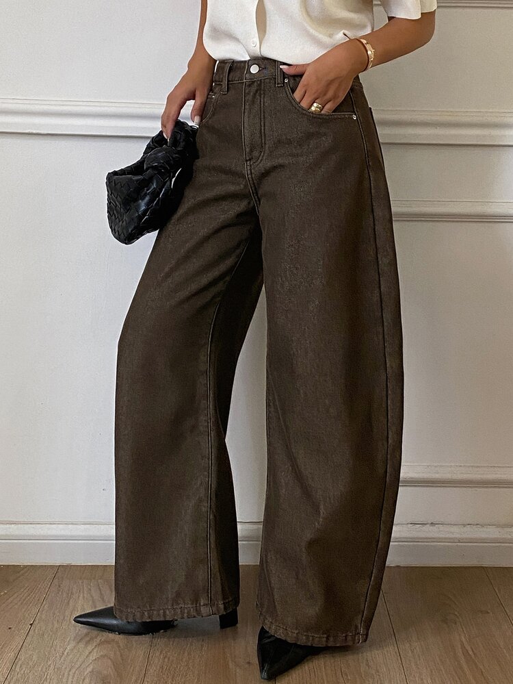 DAZY Women's Thermal Lined Casual Versatile Daily Wear Jeans - Coffee Brown - View 2