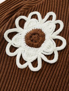 Zayélia Sweater Kerah Tegak Kasual Wanita dengan Dekorasi Bunga 3D, Musim Gugur/Dingin - Coklat - View 6