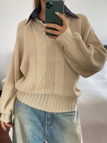 Livesso Women's Solid Color Casual Daily Long Sleeve Sweater Fall - Khaki - View 1