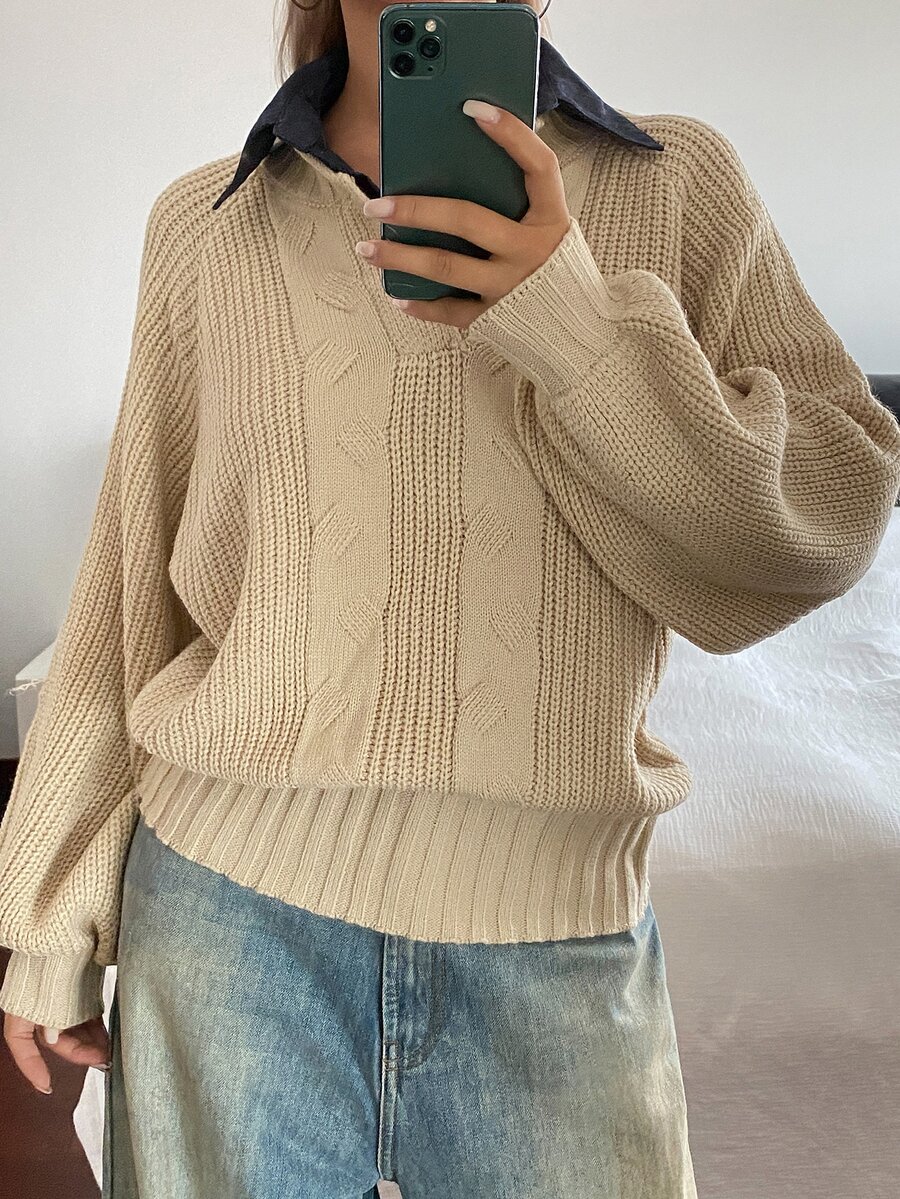 Livesso Women's Solid Color Casual Daily Long Sleeve Sweater Fall - Khaki - View 1