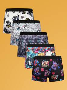 Notgurli Transformers X SHEIN 5pcs Graffiti Print Men's Boxer Briefs Set - Multicolor - View 2