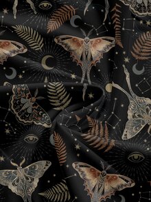 ROMWE Goth 深色嬉皮風蝴蝶刺繡太陽月亮星星暗黑龐克辣妹哥德神祕感V領大尺碼洋裝 - 黑色 - 查看 4