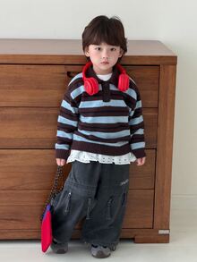 DAZY Infant (Boy) Round Neck Striped Long Sleeve Sweater Fall - Blue - View 5