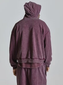 Musero Washed Base  Boxy Oversized Hoodie Front Appliqque Co Ord Hoodie Only Autum Winter Essentials - Purple - View 5