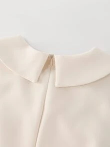 SHEIN Franclia Elegant Daily Commute & Date Peter Pan Collar Petal Sleeve Ruffle Hem Women's Short Dress - Apricot - View 6