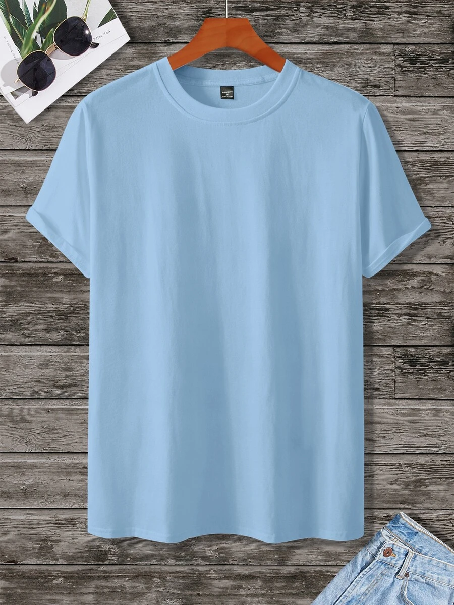 Manfinity Homme Men's Summer Casual Versatile Solid Color Short Sleeve T-Shirt - Baby Blue - View 1
