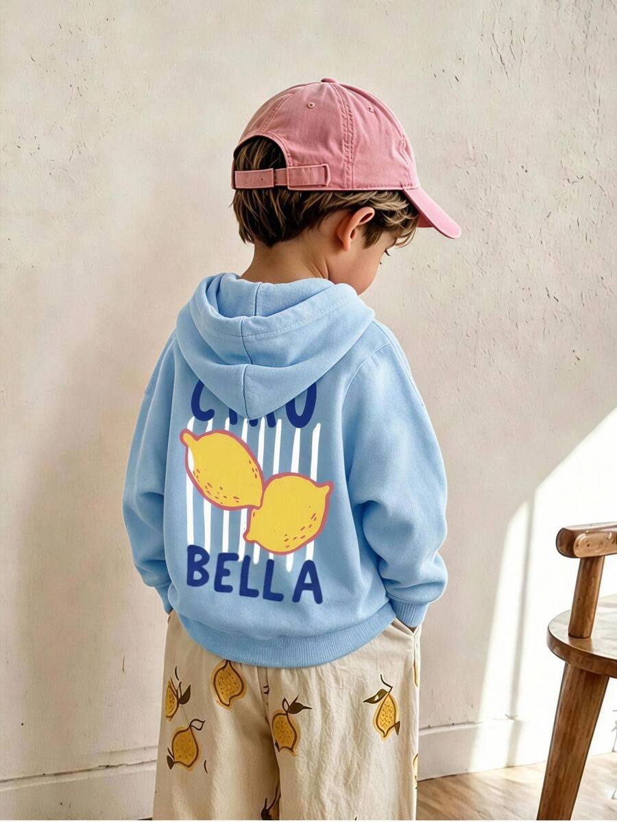 Young Boy Letter Print Casual Sweatshirt Long Sleeve Sweatshirt - Baby Blue - View 1