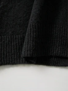 SHEIN 秋季中式風格青蛙鈕扣針織開襟衫女款圓領長袖修身夾克 - 黑色 - 查看 3